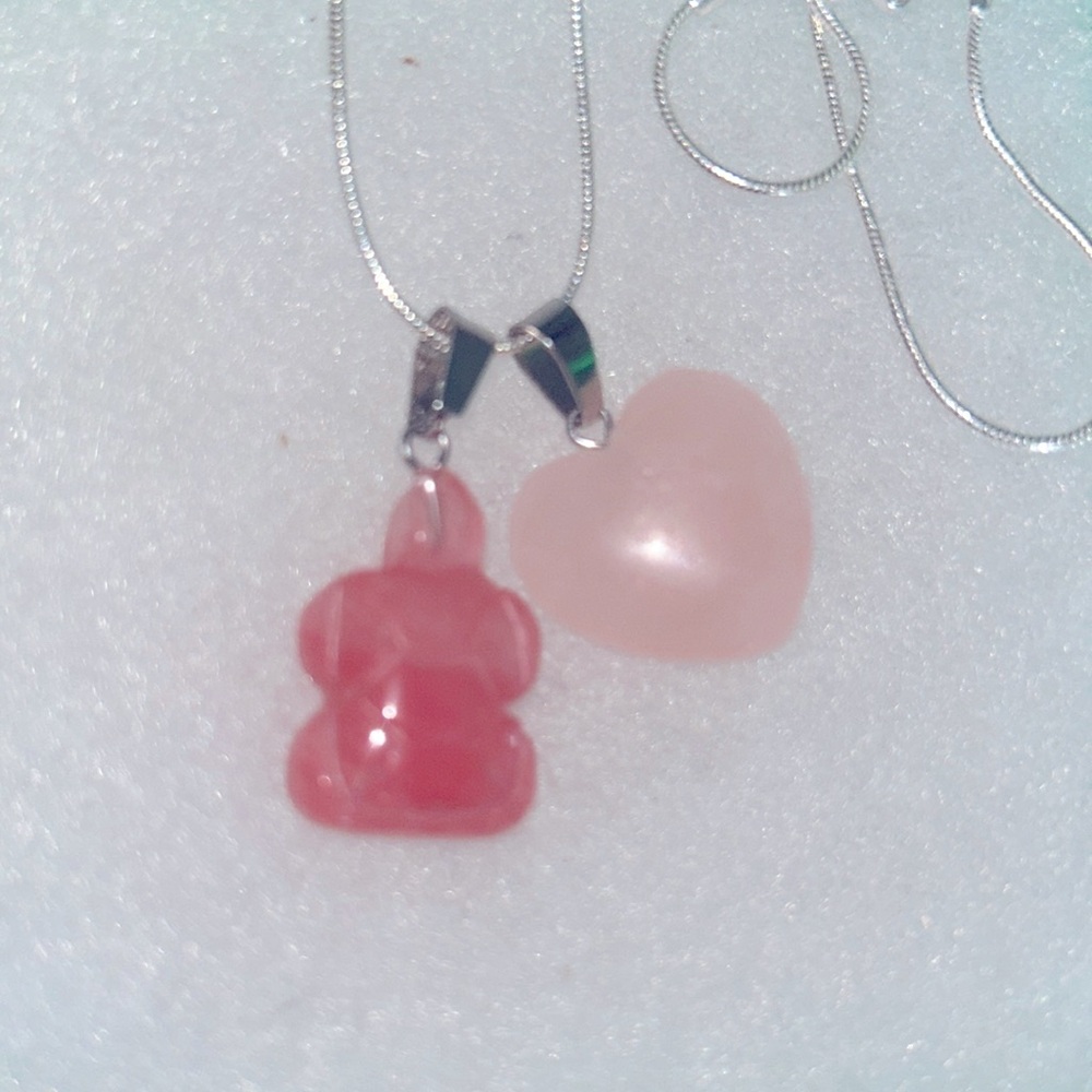 Rose Quartz Heart ❤️ & Cherry Quartz turtle 🐢 sterling silver 16” necklace